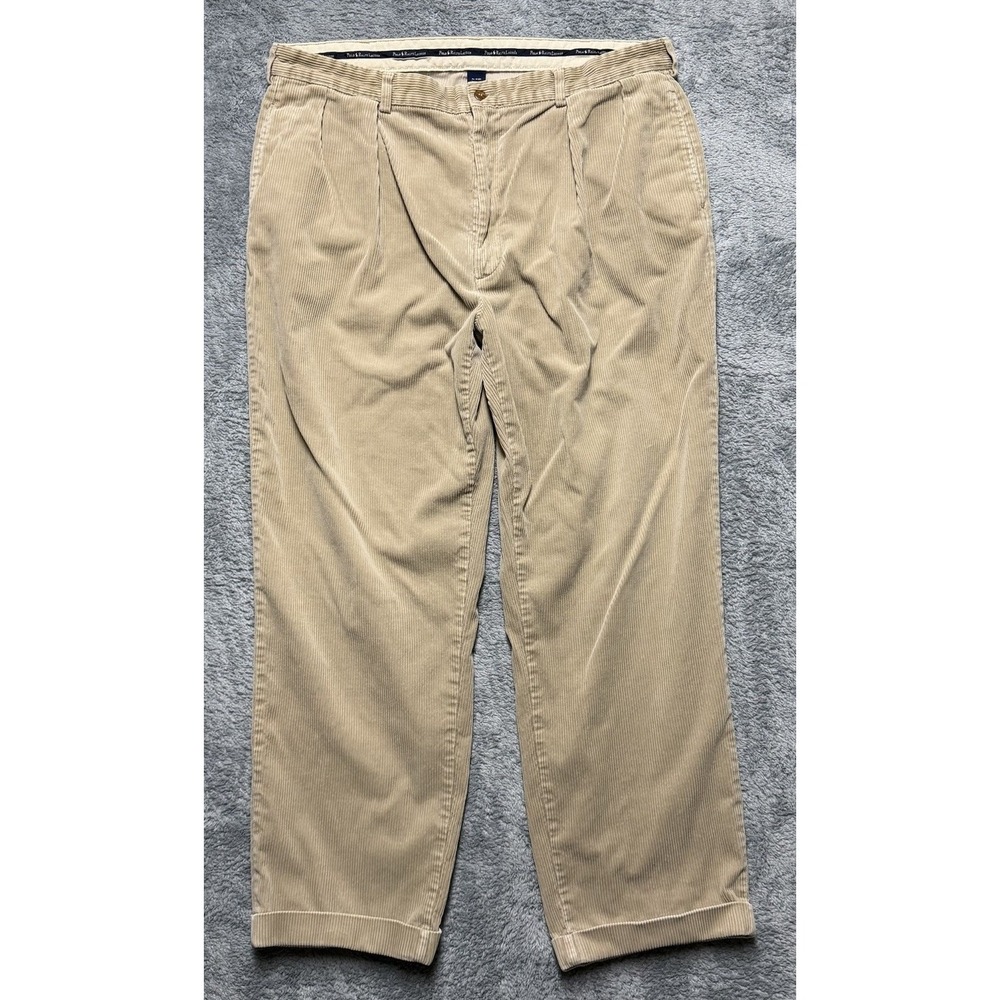 Vintage Polo Ralph Lauren Corduroy Pants Mens 39*x31* Tan Pleated Cuffed Chinos